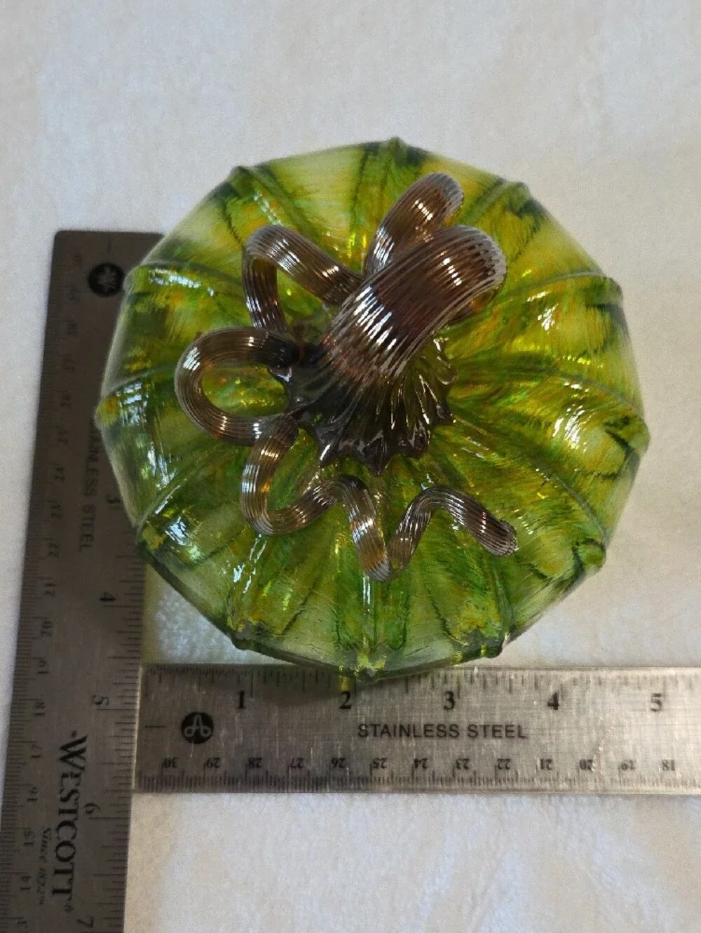 Luke Adams Glassblowing Studio Hand Blown Glass Pumpkin Green NWOT